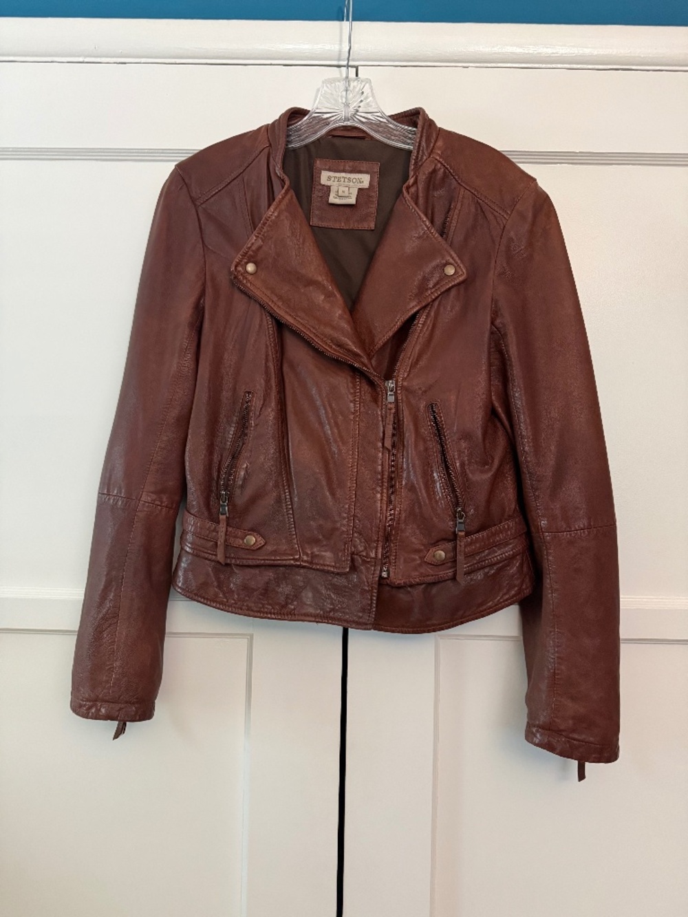 Stetson Genuine Leather Moto Jacket Brown Size Medium